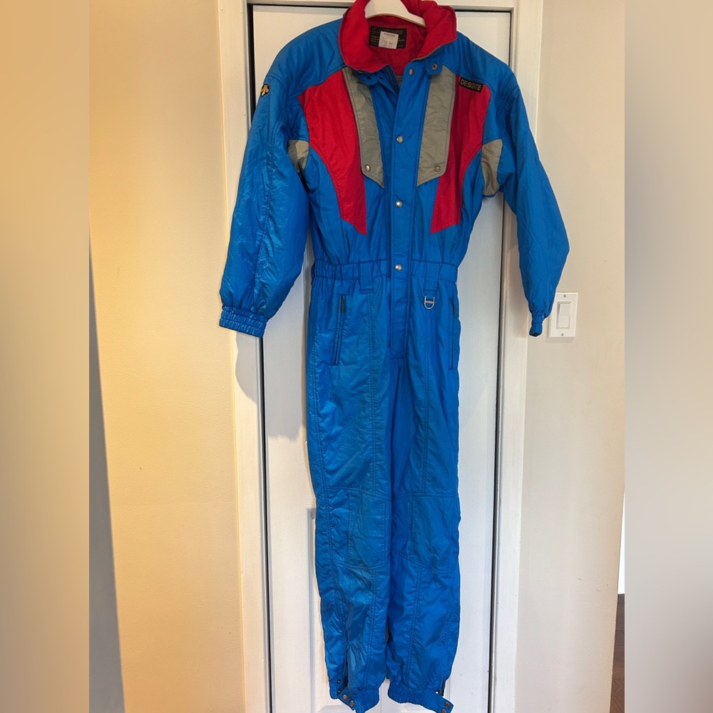 Vintage Descente Snow Vintage Blue and Red  Snowsuit Skisuit OnePiece - Medium